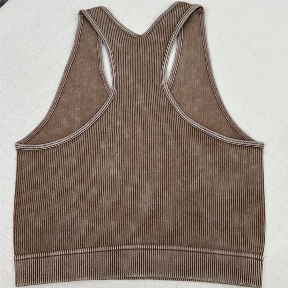 Mocha Stone Washed Cropped Ribbed Racerback Tank - Picture 7 of 7